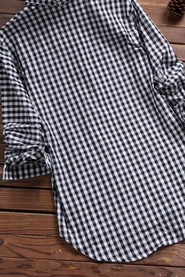 Plaid Printing Cotton Blouse
