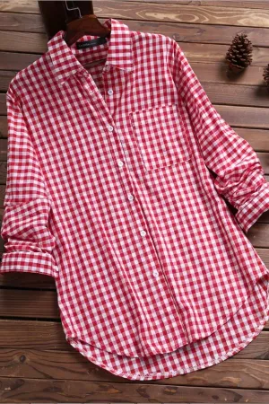 Plaid Printing Cotton Blouse
