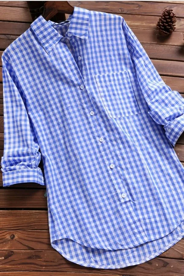 Plaid Printing Cotton Blouse