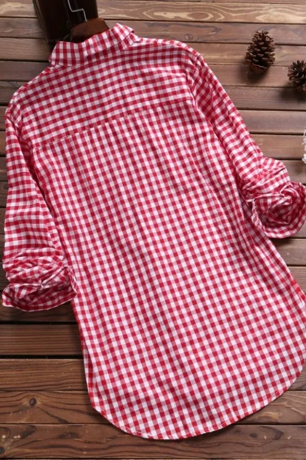 Plaid Printing Cotton Blouse