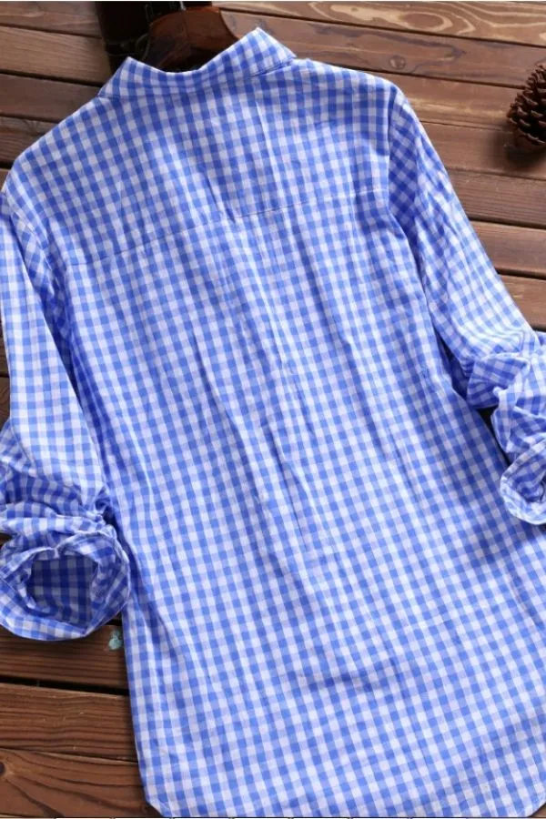 Plaid Printing Cotton Blouse