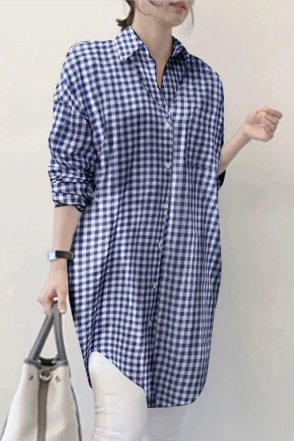 Plaid Printing Cotton Blouse
