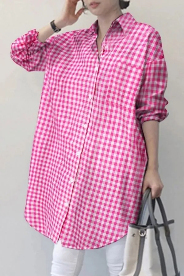 Plaid Printing Cotton Blouse