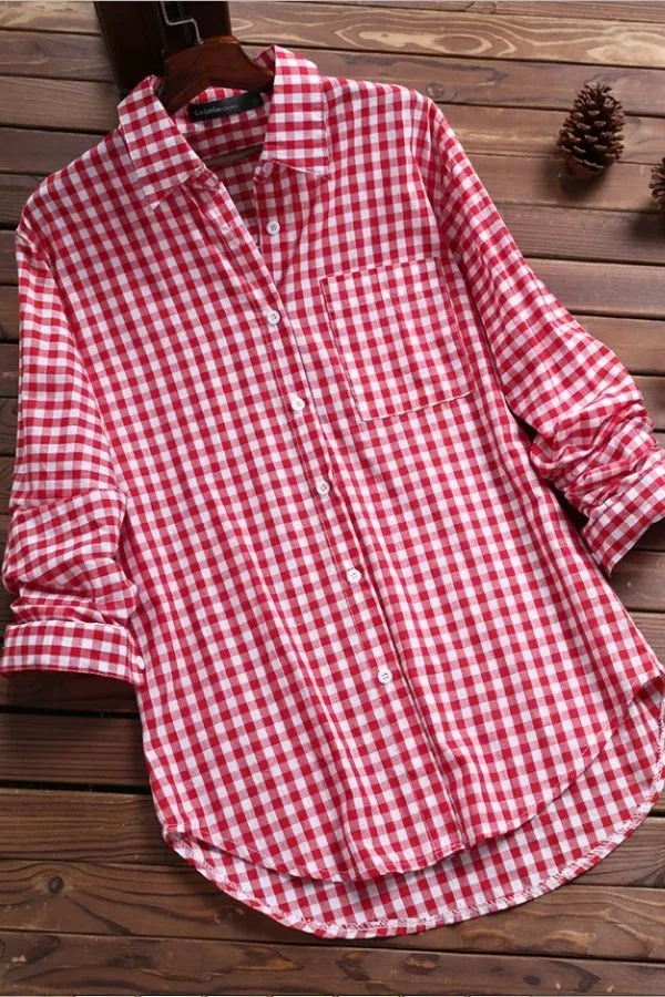 Plaid Printing Cotton Blouse