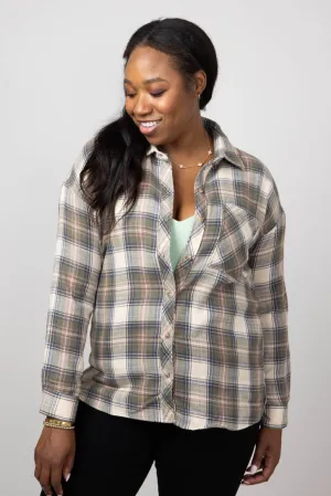 Plaid Woven Top for Women in Olive | 19336J-OLIVE