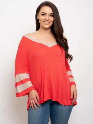 PLUS LONG SLEEVE V-NECK TOP