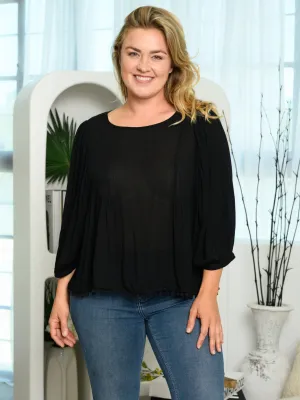 PLUS SIZE 3/4 SLEEVE TRIM DETAILED TUNIC TOP