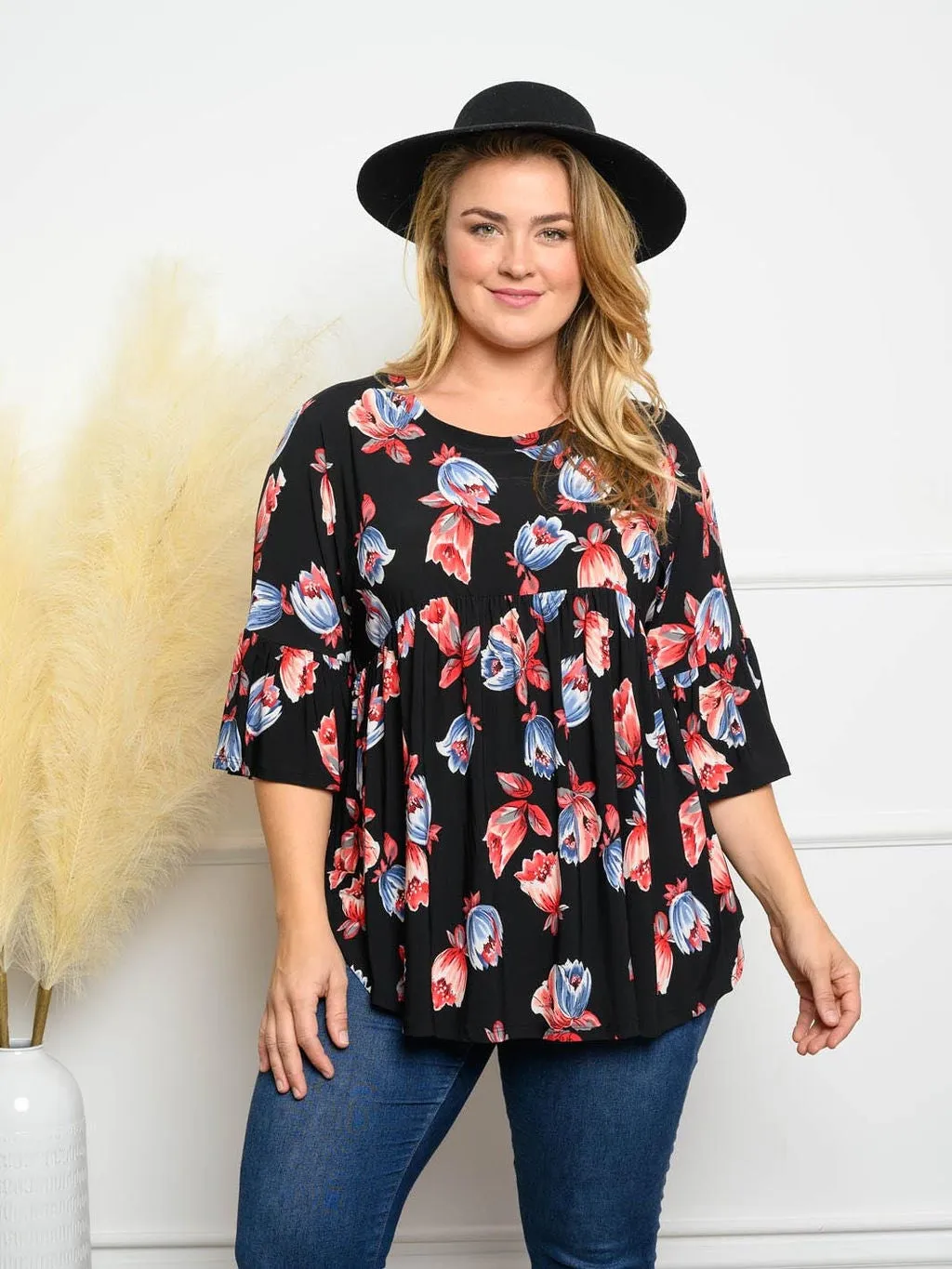 PLUS SIZE 3/4 SLEEVES TUNIC TOP