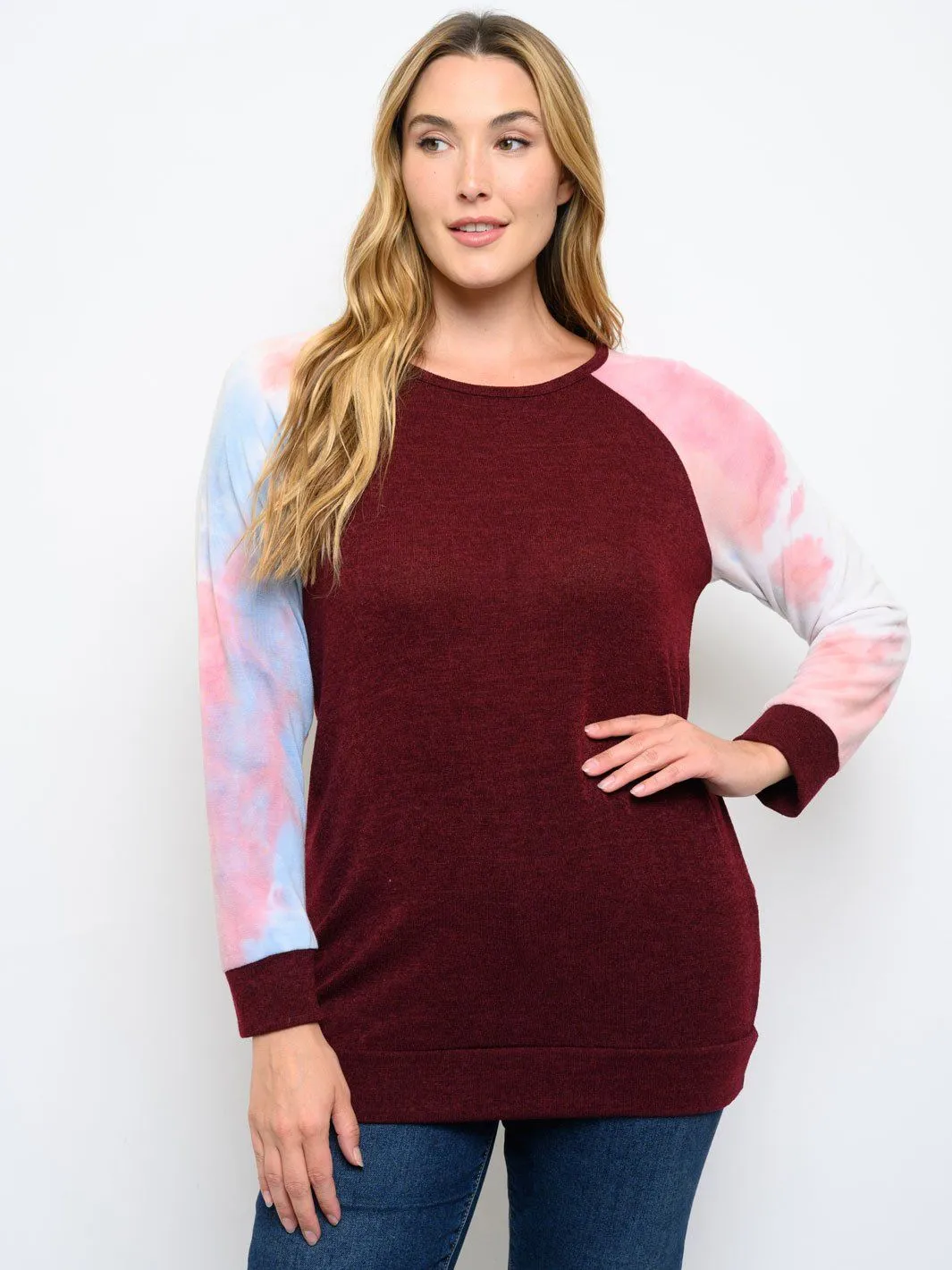 PLUS SIZE LONG TIE DYE SLEEVE TOP