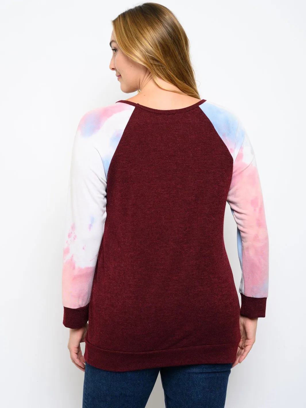 PLUS SIZE LONG TIE DYE SLEEVE TOP