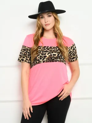 PLUS SIZE SHORT SLEEVE ANIMAL PRINT TOP