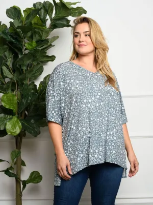 PLUS SIZE SHORT SLEEVE FLORAL TUNIC TOP