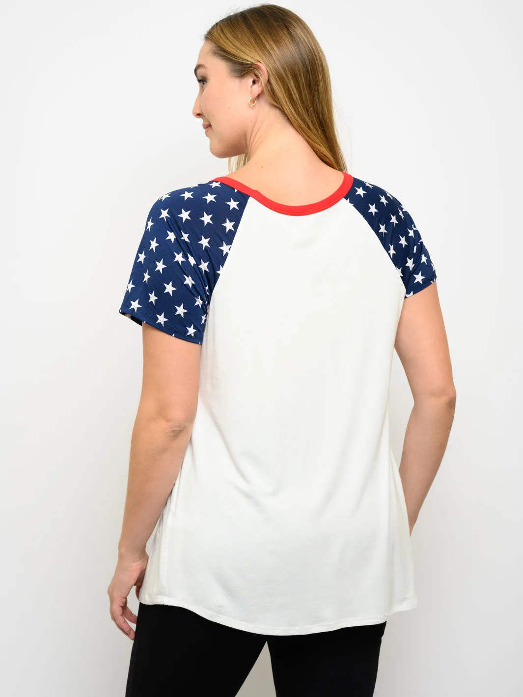 PLUS SIZE SHORT SLEEVE STARS PRINT TOP