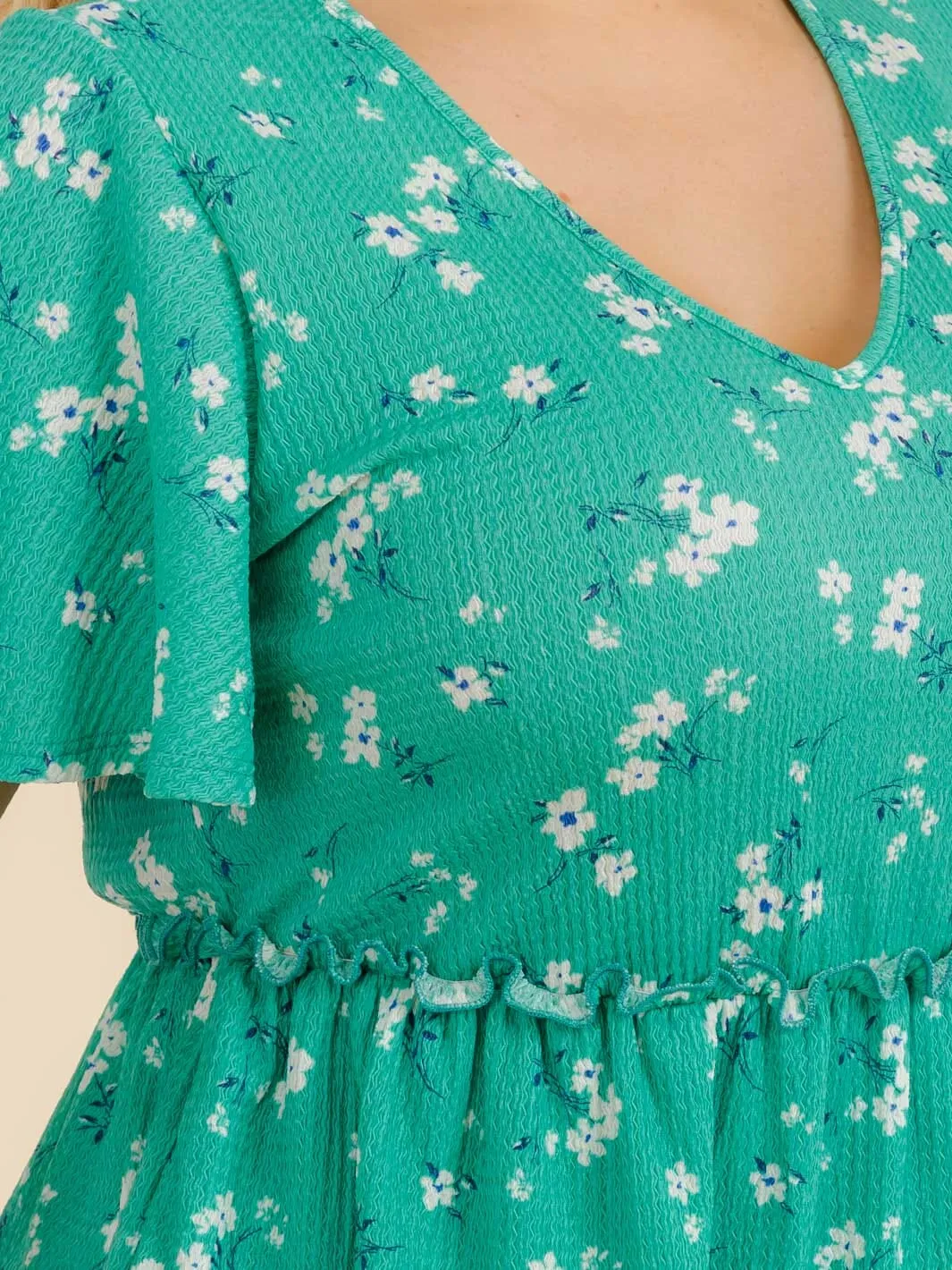 PLUS SIZE SHORT SLEEVE TIERED ELASTIC WAIST FLORAL PRINT TUNIC BLOUSE