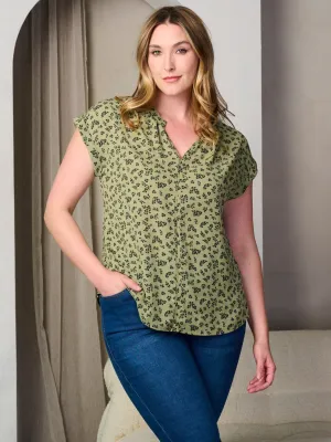 PLUS SIZE SHORT SLEEVE V-NECK FLORAL TUNIC BLOUSE TOP