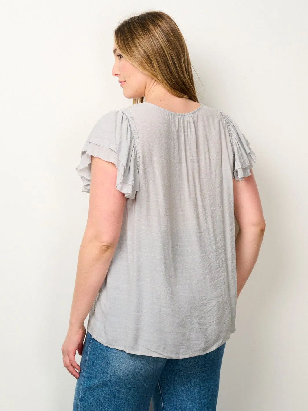 PLUS SIZE SHORT SLEEVE V-NECK TUNIC BLOUSE TOP