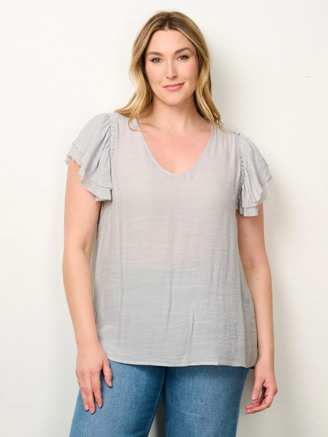 PLUS SIZE SHORT SLEEVE V-NECK TUNIC BLOUSE TOP