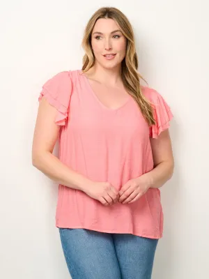 PLUS SIZE SHORT SLEEVE V-NECK TUNIC BLOUSE TOP