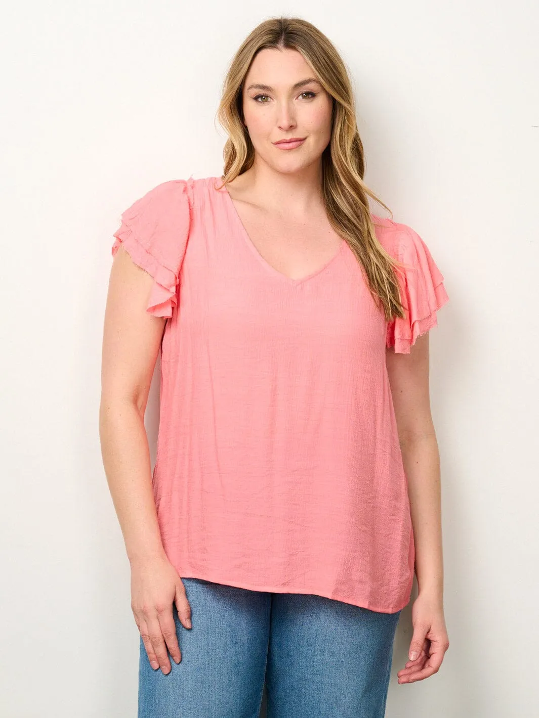 PLUS SIZE SHORT SLEEVE V-NECK TUNIC BLOUSE TOP