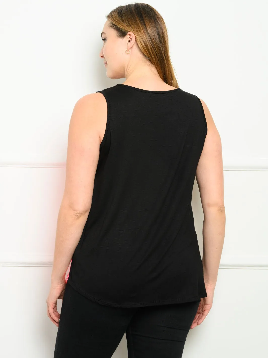 PLUS SIZE SLEEVELESS ANIMAL PRINT CONTRAST TANK TOP
