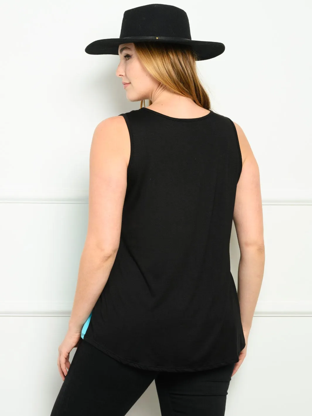 PLUS SIZE SLEEVELESS ANIMAL PRINT CONTRAST TANK TOP