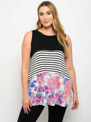 PLUS SIZE SLEVELESS MULTI PRINT TANK TOP