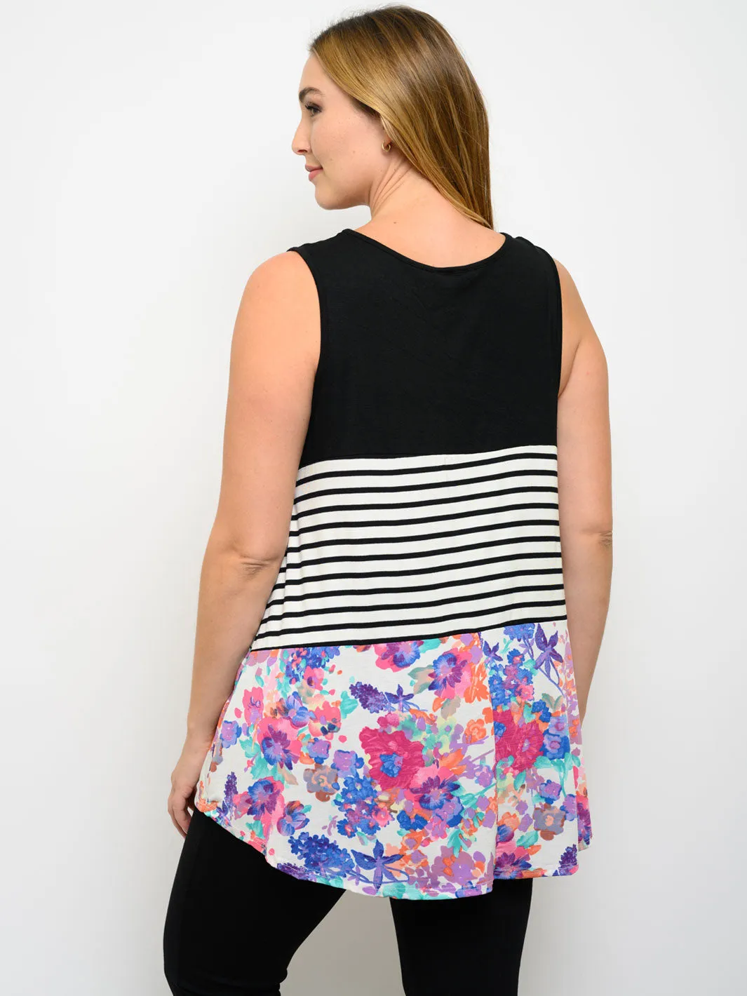 PLUS SIZE SLEVELESS MULTI PRINT TANK TOP