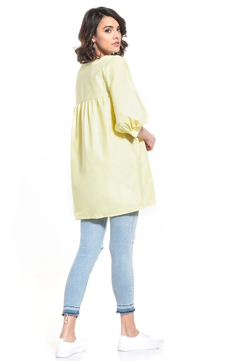 Pointed Neckline Creased Tunic Top