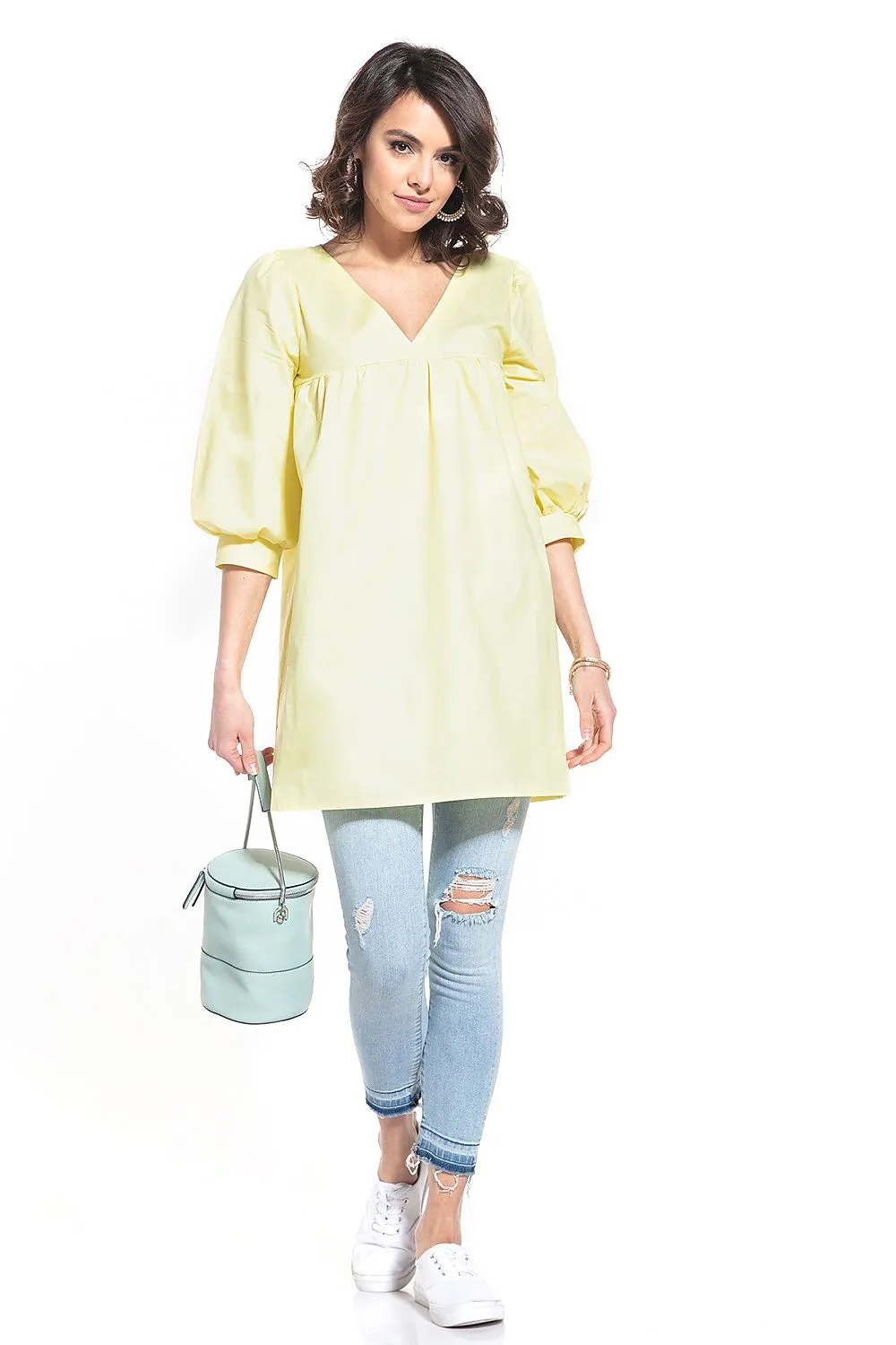 Pointed Neckline Creased Tunic Top