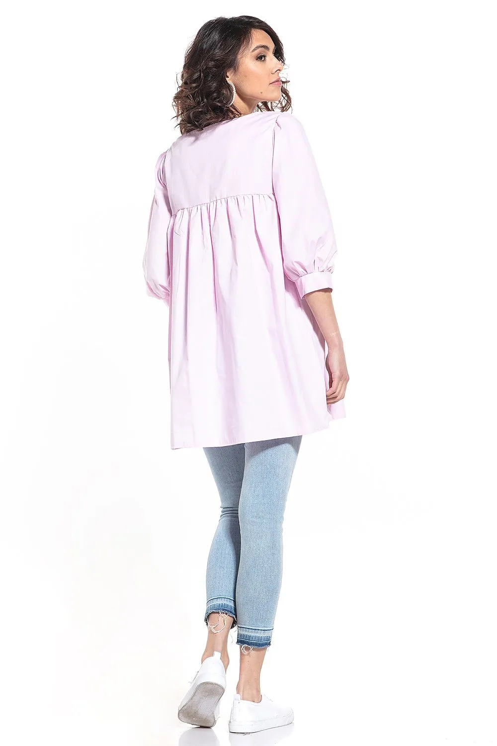 Pointed Neckline Creased Tunic Top