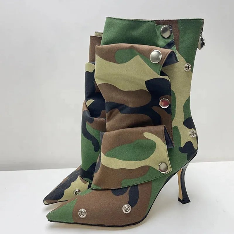 Pointed Toe Metal Rivets Loose Pleated Ankle Boots