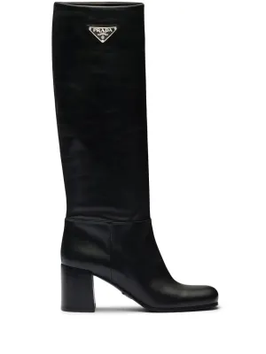 Prada logo plaque leather boots