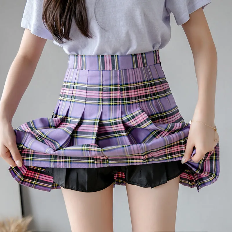 "JFASHION PLAID HIGH WAIST PLEATED" SKIRT D052911