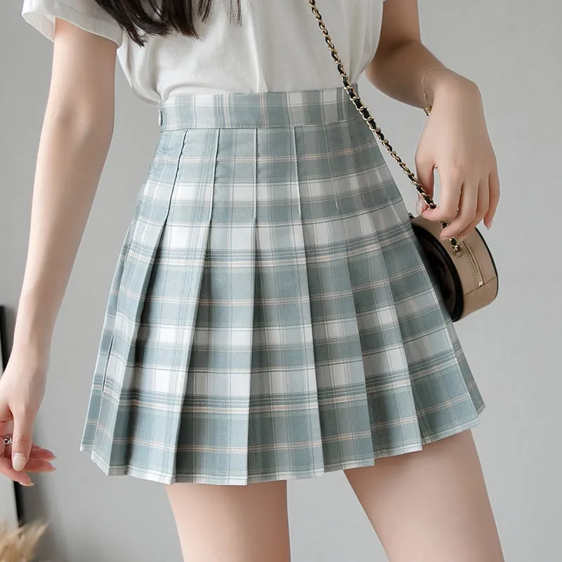 "JFASHION PLAID HIGH WAIST PLEATED" SKIRT D052911