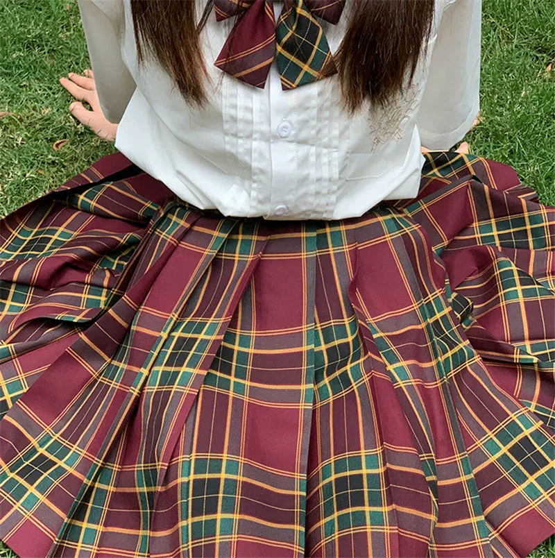 "JK DARK RED GREEN PLAID" SKIRT / TIE N073016