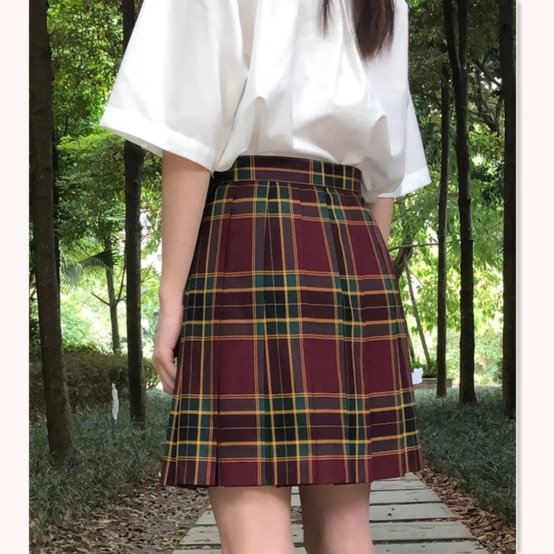 "JK DARK RED GREEN PLAID" SKIRT / TIE N073016