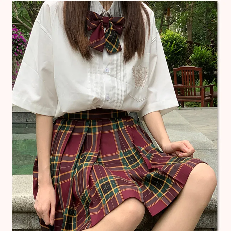 "JK DARK RED GREEN PLAID" SKIRT / TIE N073016