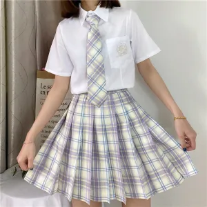 "JK LIGHT PURPLE WHITE PLAID" SKIRT / TIE N073018