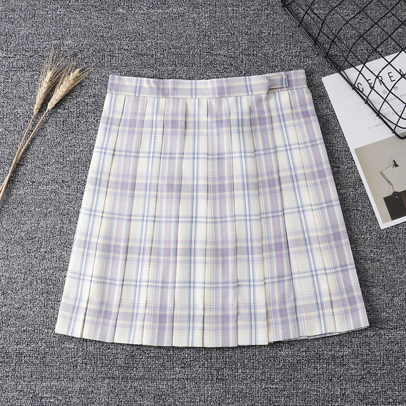 "JK LIGHT PURPLE WHITE PLAID" SKIRT / TIE N073018