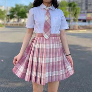 "JK RASPBERRY RED PLAID PLEATED" SKIRT / TIE N073012
