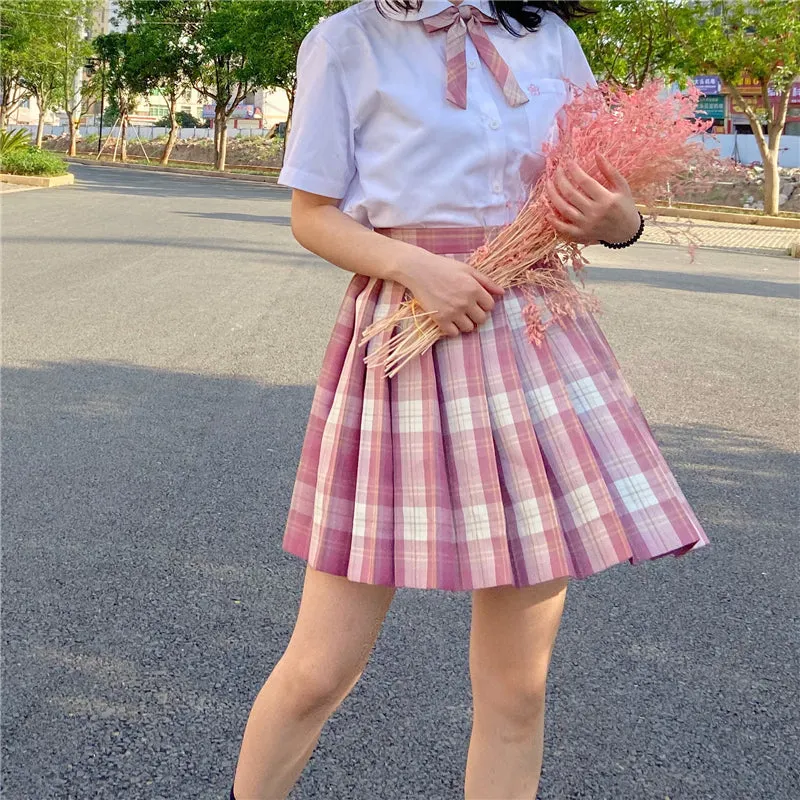 "JK RASPBERRY RED PLAID PLEATED" SKIRT / TIE N073012