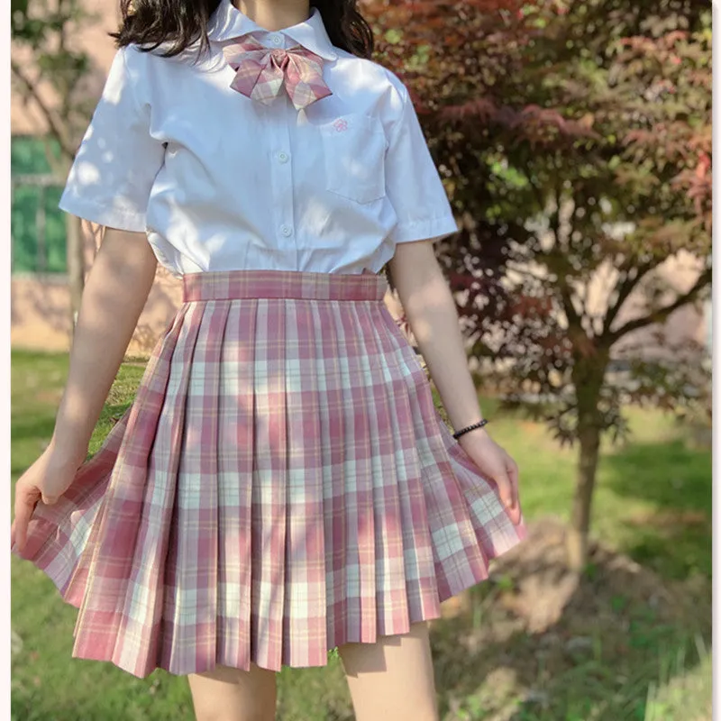 "JK RASPBERRY RED PLAID PLEATED" SKIRT / TIE N073012