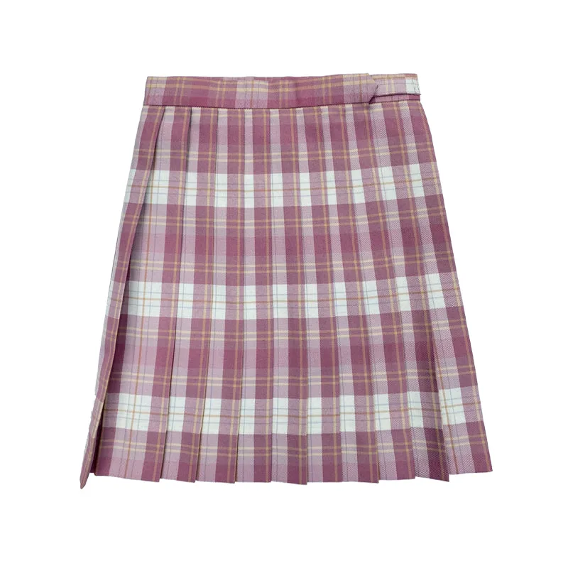 "JK RASPBERRY RED PLAID PLEATED" SKIRT / TIE N073012