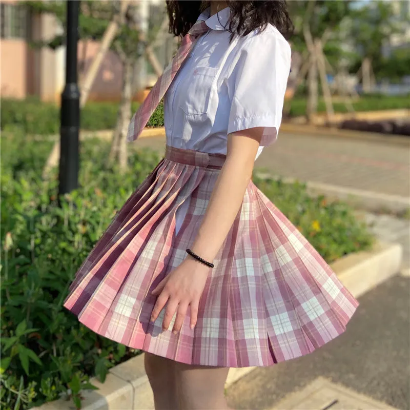 "JK RASPBERRY RED PLAID PLEATED" SKIRT / TIE N073012