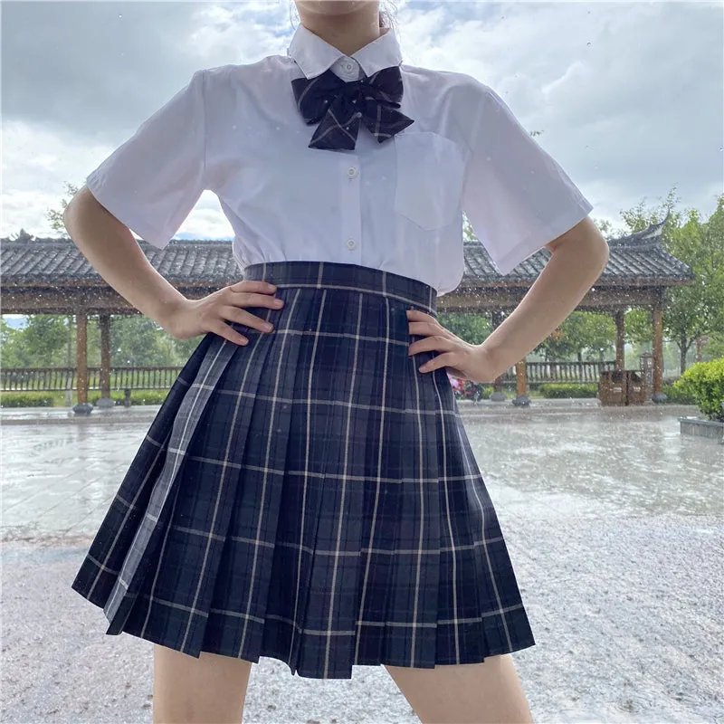"JK SMOKY GRAY PLAID PLEATED" SKIRT / TIE N073009