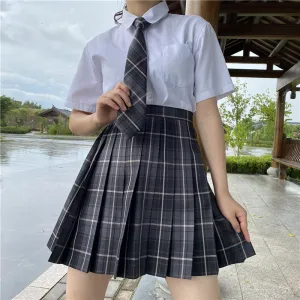 "JK SMOKY GRAY PLAID PLEATED" SKIRT / TIE N073009