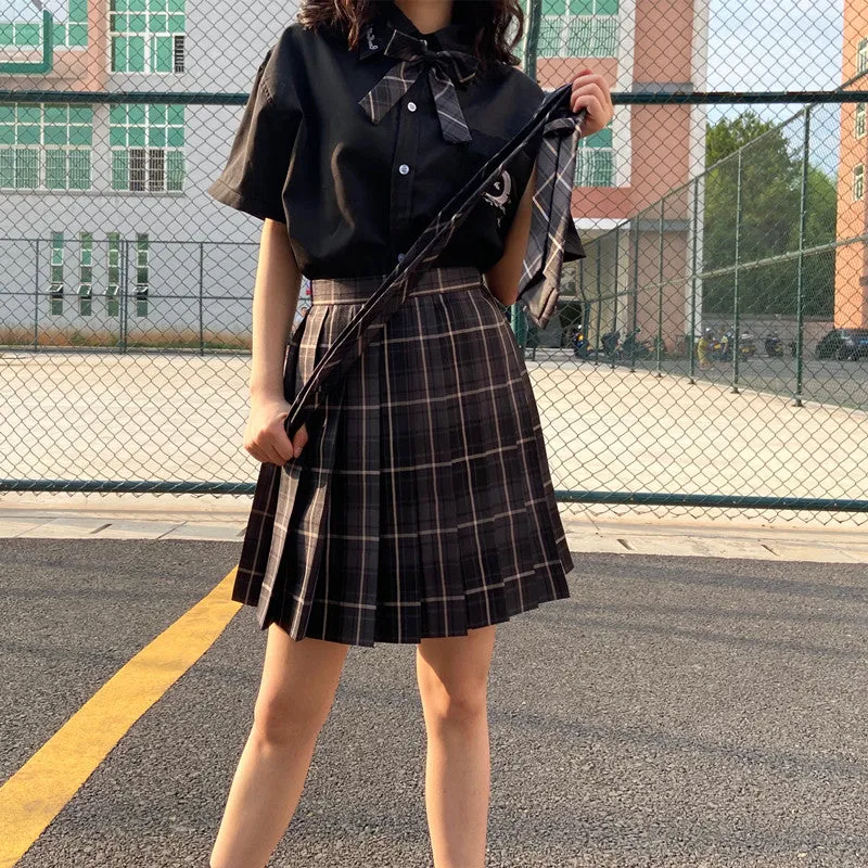 "JK SMOKY GRAY PLAID PLEATED" SKIRT / TIE N073009