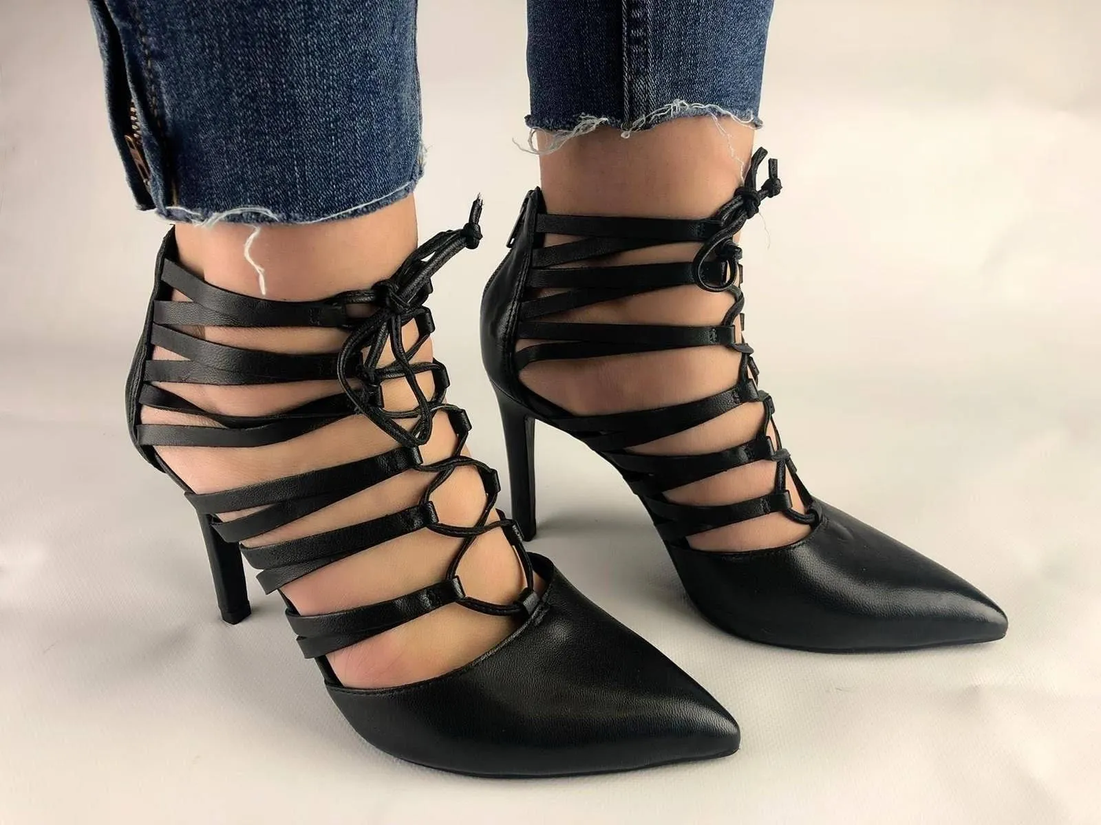 Ramarim 14-75103 Laced Up High Heel Point in Black