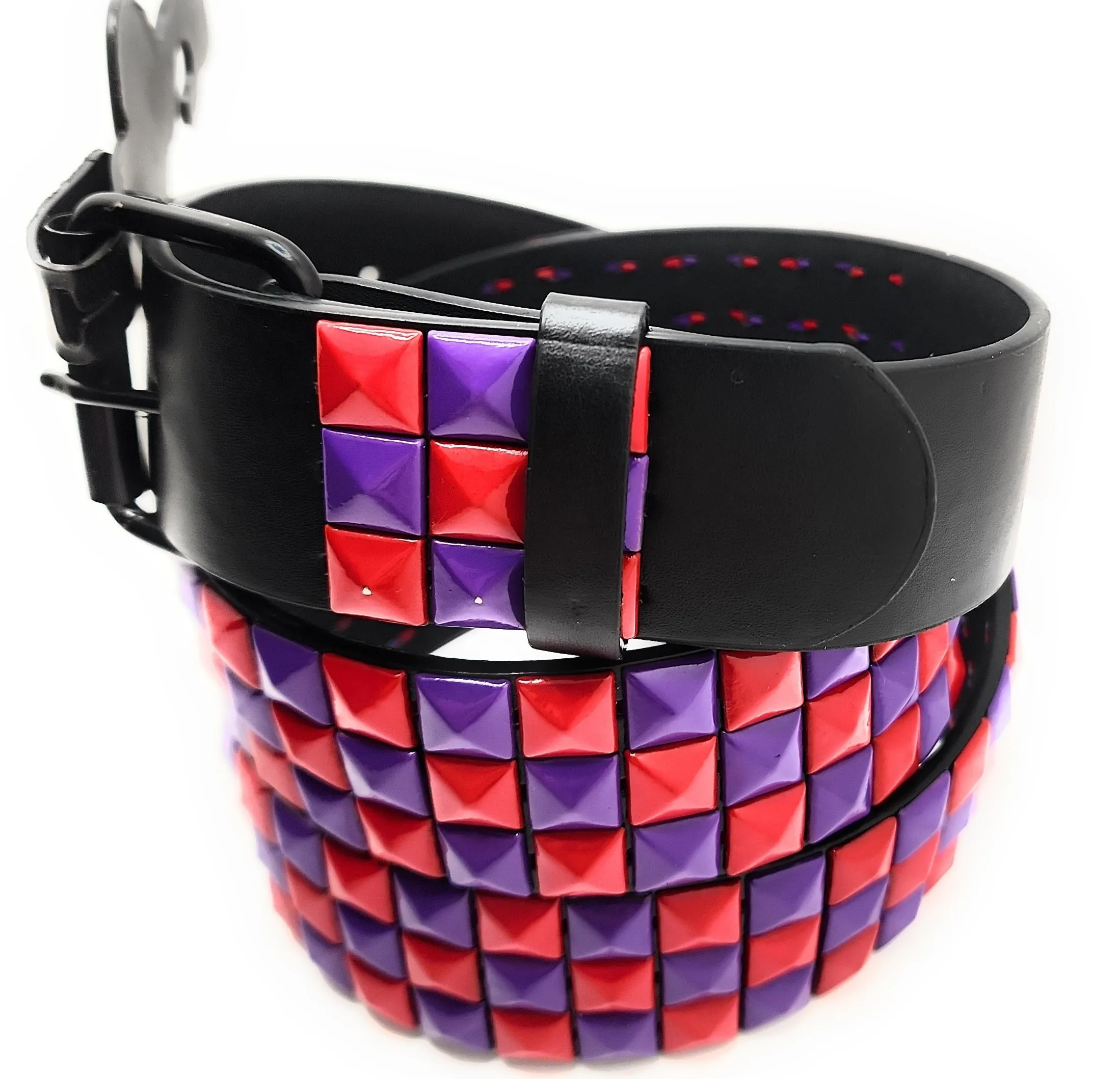 Red & Purple Pyramid Studded Belt Punk