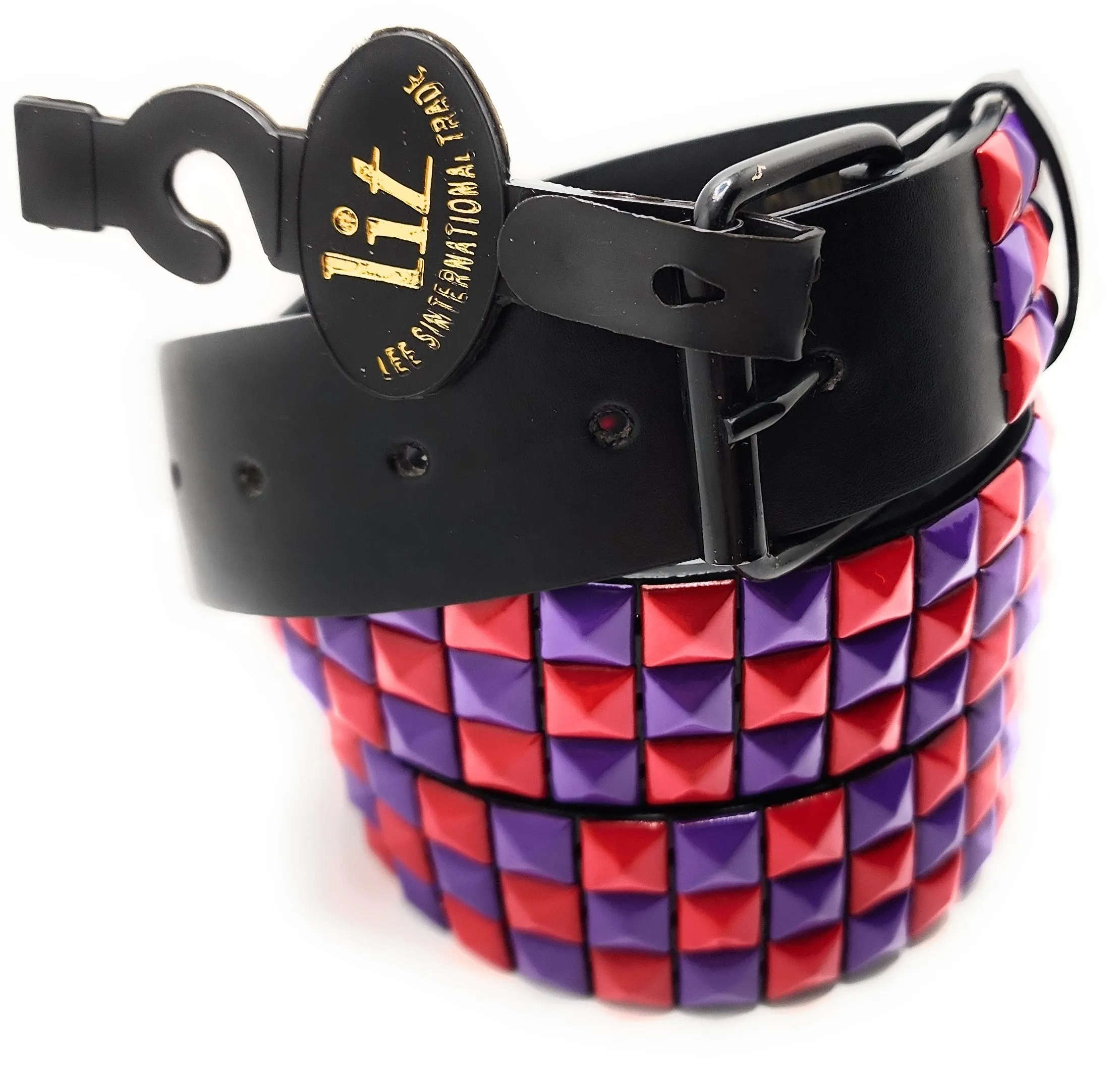 Red & Purple Pyramid Studded Belt Punk